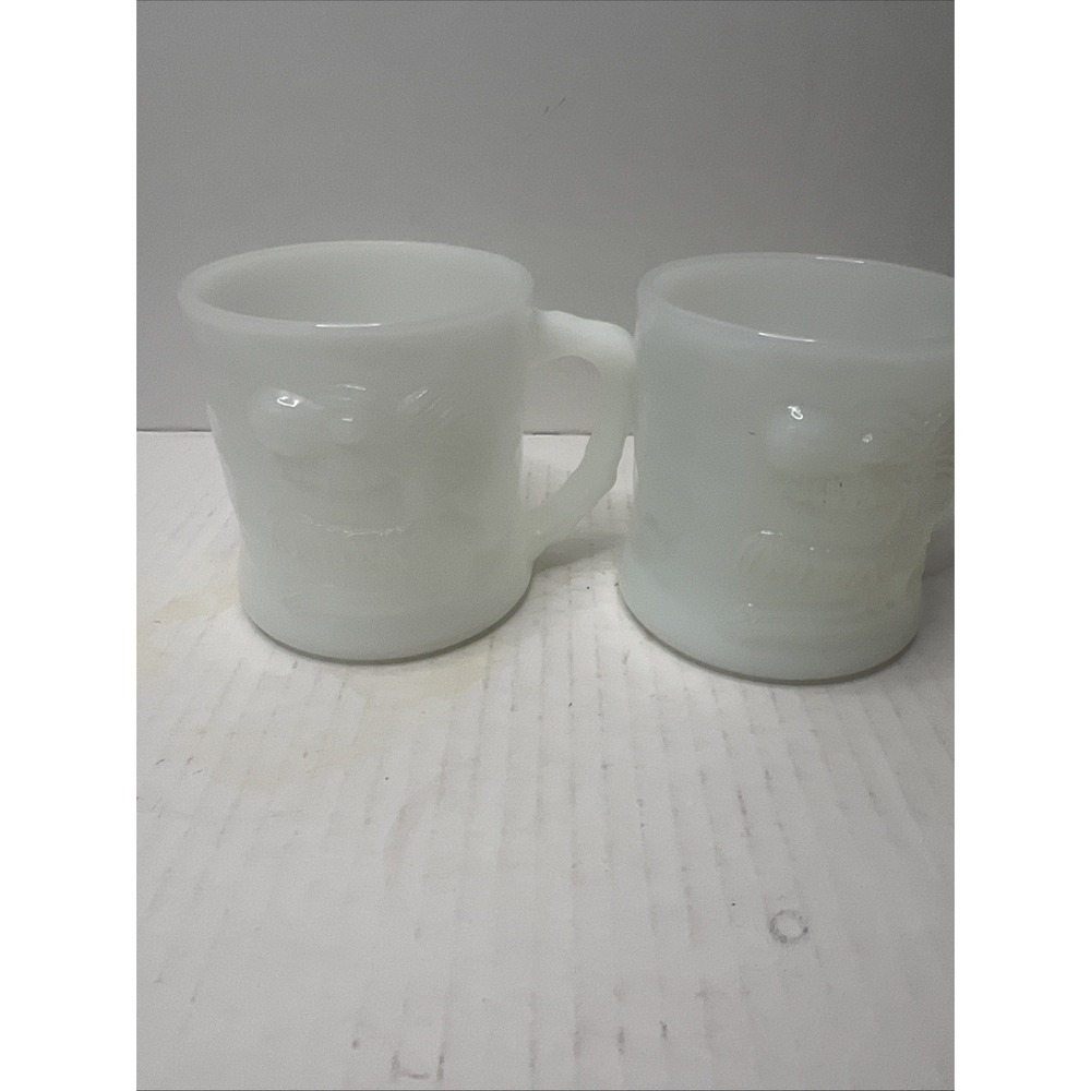 Fire King Lot of 2 BC Comics Grog Milk Glass Mug Johnny Hart Caveman Coffee Cup